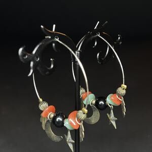 Vintage Bohemian Hoop Earrings with Moon and Star Charms